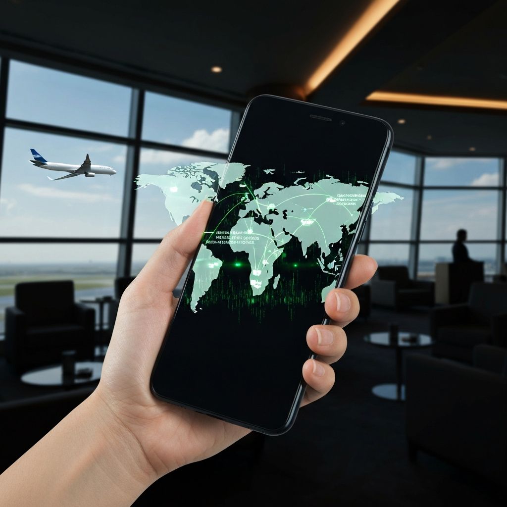 Smartphone with global connectivity in premium travel setting